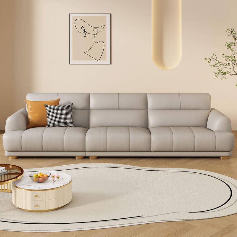 钢琴键真皮沙发头层牛皮直排款皮质客厅简约现代奶油三人位豆腐块