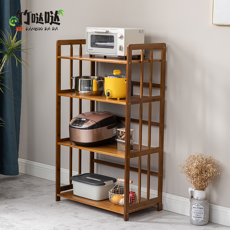 实木厨房置物架多l层落地微波炉架家用烤箱收纳架电饭锅不锈钢架