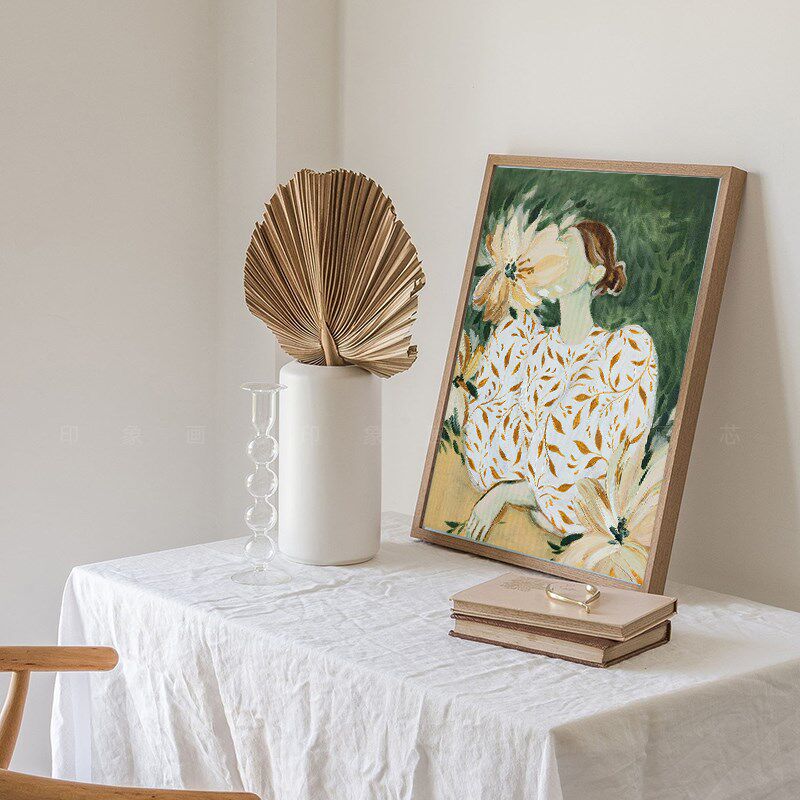 覆古绿色系抽象人物装饰挂画画芯海报一套组合组合沙发中古法式