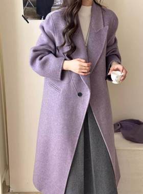 紫色双面羊绒外衣女士中长2025秋冬新款韩式宽松修身羊毛外衣