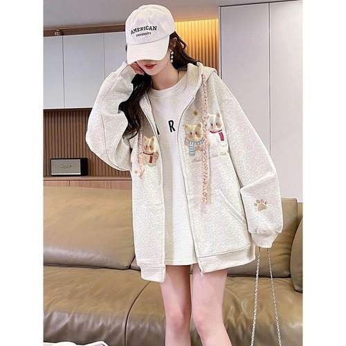 初秋外套女2025新款春秋少女学生韩系学院风小狗刺绣连帽棒球服潮