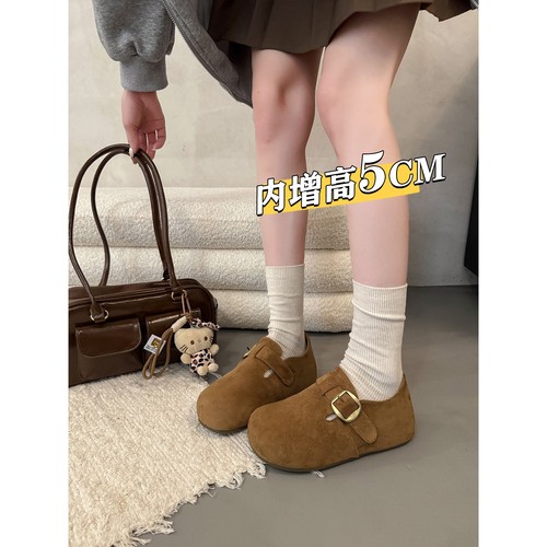 内增高复古厚底全包勃肯鞋女鞋2025新款秋冬一脚蹬豆豆鞋博肯单鞋