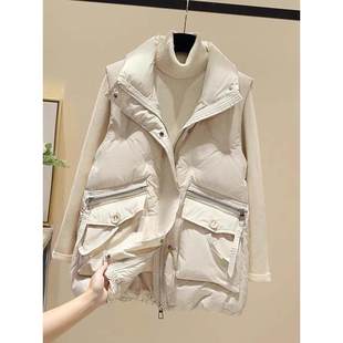 羽绒棉马甲女款2025年秋冬新款韩版宽松坎肩外穿背心刺绣马夹外套