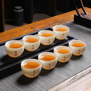 羊脂玉白瓷喝茶杯8只装 家用功夫茶具套装陶瓷品茗杯小茶碗带杯架