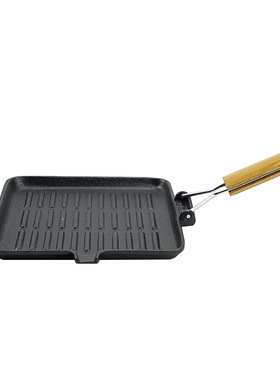 日本加厚铸铁牛排锅平底煎锅防烫煎鱼锅煎肉条纹牛排锅无涂层不粘