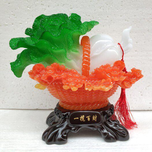 一揽百财花篮玉白菜树脂工艺品玄