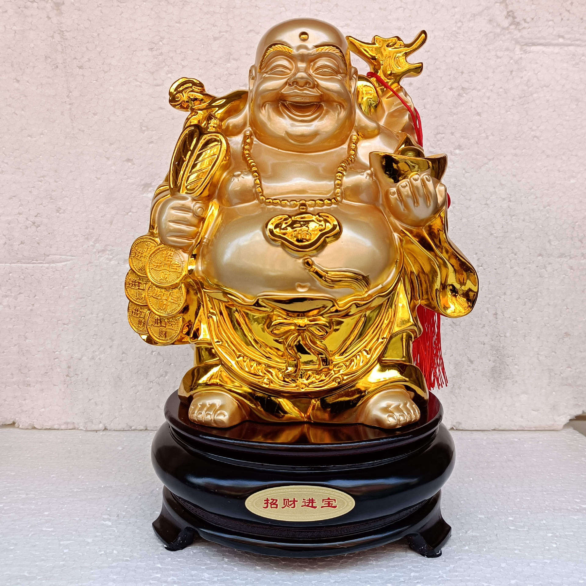 招财进宝笑佛金色弥勒佛树脂工艺