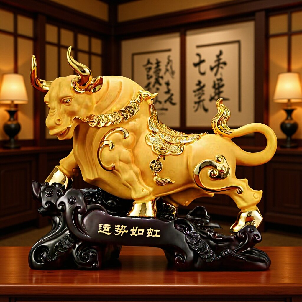 生肖牛中式摆件客厅酒柜办公桌树