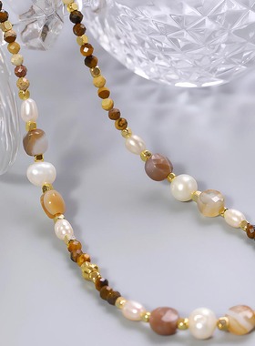 新中式小众虎眼石淡水珍珠项链