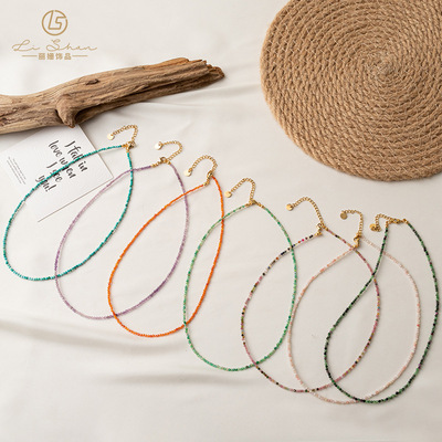 欧美小众设计感甜酷风串珠叠戴项链彩色极简百搭超细天然石锁骨