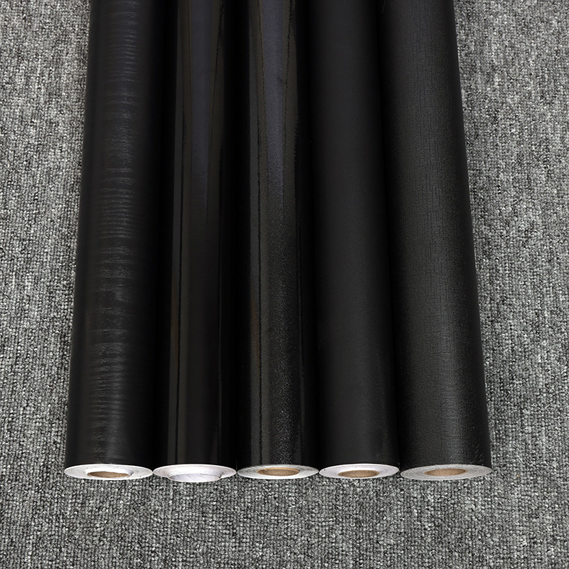 黑色墙纸自粘防水贴纸p纯色衣柜橱柜翻新墙贴背景墙壁纸自贴即时