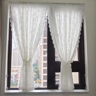 韩式透光不透人双层窗帘蕾丝纱卧室飘窗阳台客厅隔断X门帘法式田
