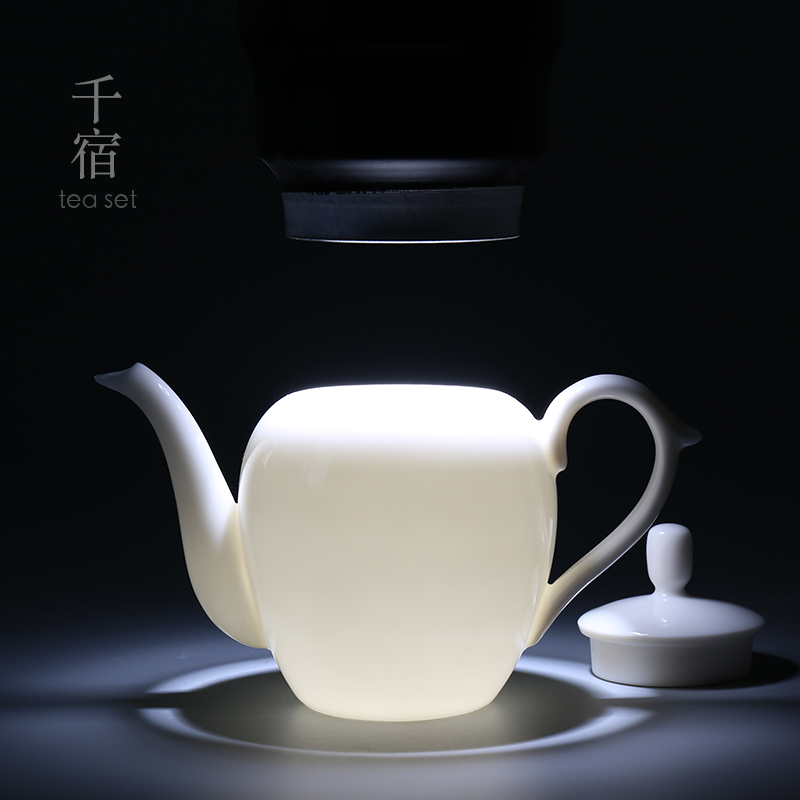羊脂玉白瓷美人肩茶壶陶瓷家用A简约功夫茶具单壶一壶两杯德化白