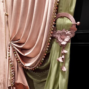 法式轻奢洛可可粉色丝绒高级感窗帘2025新款高端欧式别墅客厅卧室