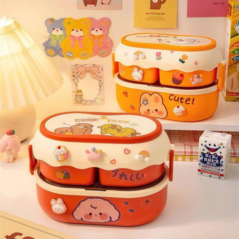 可爱饭盒上班族便当盒可微波炉加热儿童学生专用餐盒女双层水果盒
