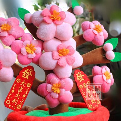 仿真桃花树盆景假桔子室内盆栽盆景布绒桃花树商场客厅装饰假橘子