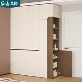 奶油风分段式 免拉手衣柜家用卧室一体靠墙衣橱衣帽间到顶衣柜定制