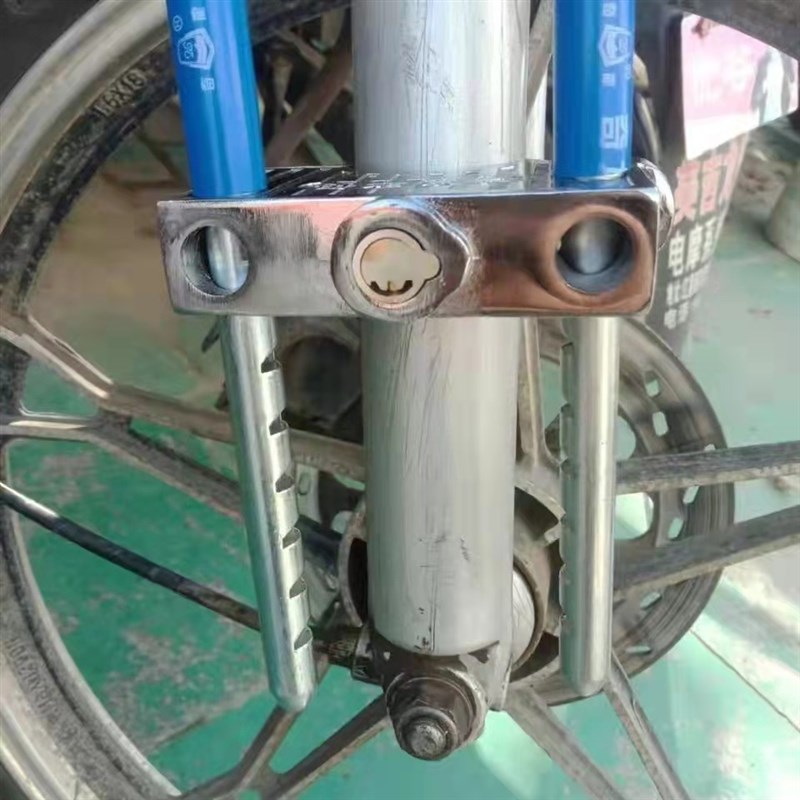 机车前叉锁固定安装电动车加粗插锁老式加粗抗剪U型锁双拉链门锁