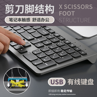 有线台式 冰狐剪刀脚键盘鼠标套装 电脑笔记本USB外接家用办公纤薄