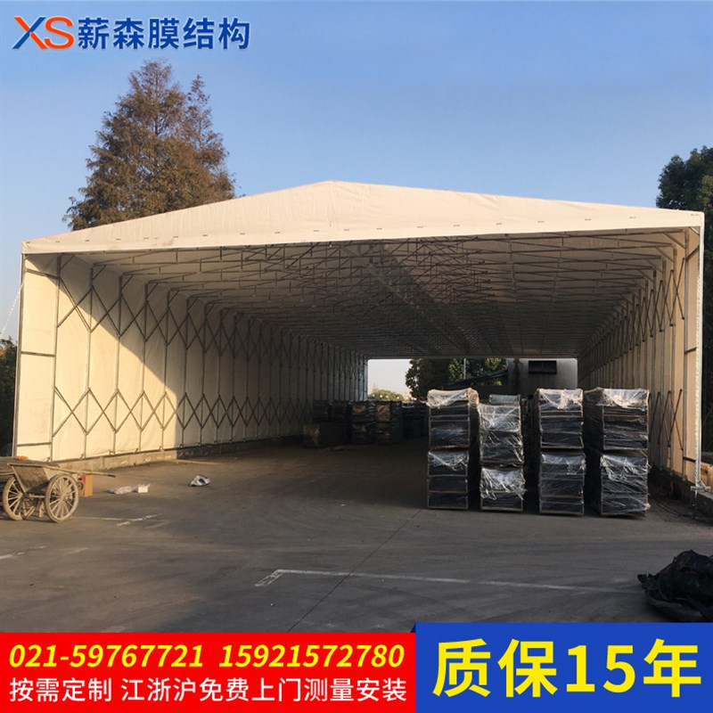 安装活动仓库推拉篷 常州工厂折叠式伸缩雨蓬 户外临时移动停车棚