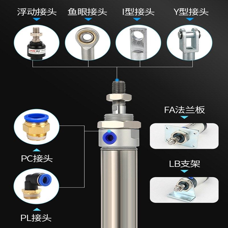 不锈钢迷你气缸MA16/20/25/32/40X25X50X75X100X125X150带磁精品