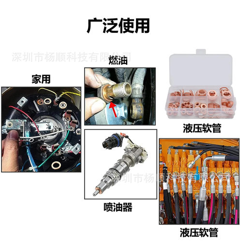 跨境280pcs盒装紫铜平垫圈垫片密封圈油封垫圈弹垫M5-M20组合套装