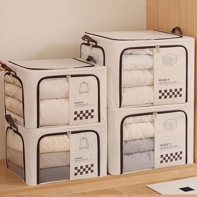 大容量三开门印花手提收纳箱羽绒服被子衣物收纳包整理储物箱