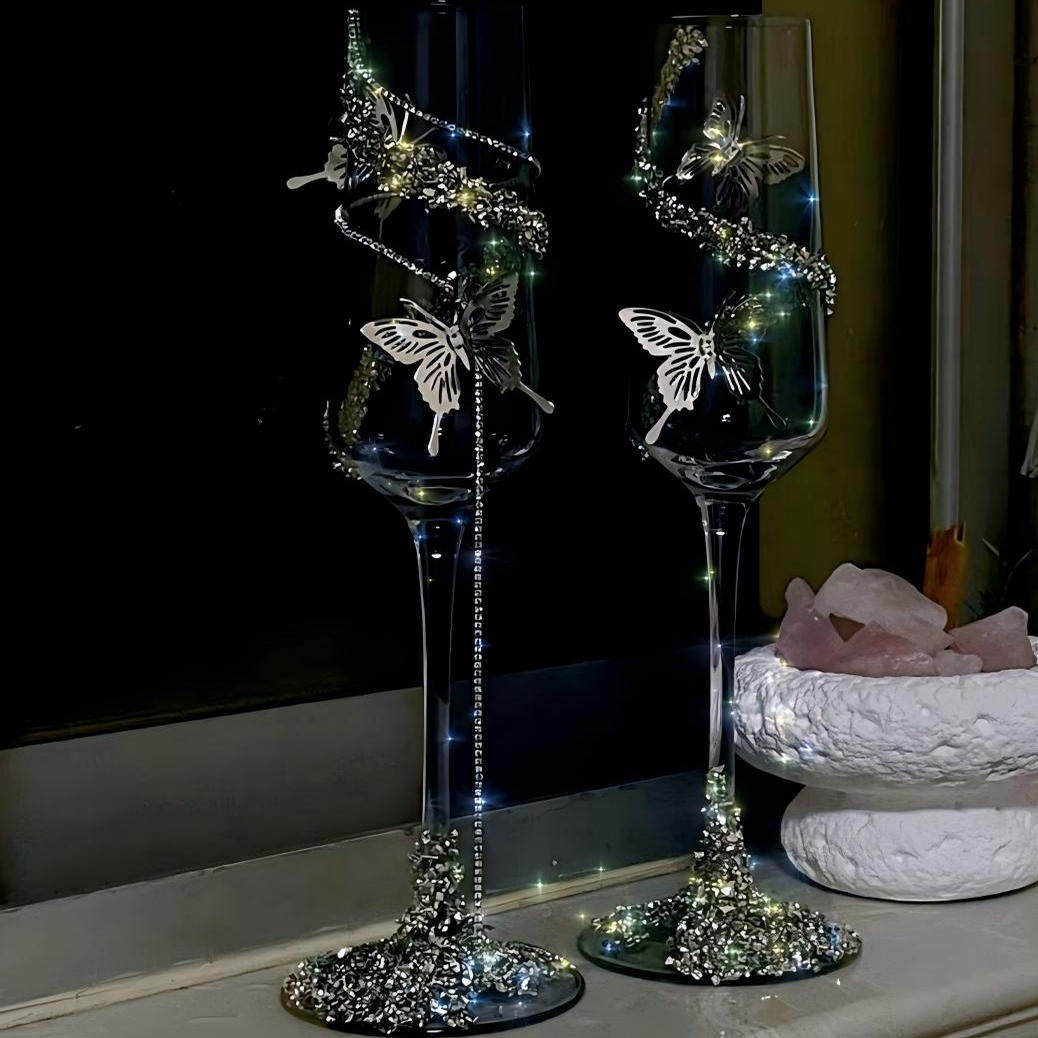 香槟杯一对DIY材料包蝴蝶装饰钻石敬酒杯新婚创意礼品新娘送闺蜜,节庆用品/礼品,喜碗/敬茶杯,淘宝优惠券,粉丝福利购,淘宝优惠卷