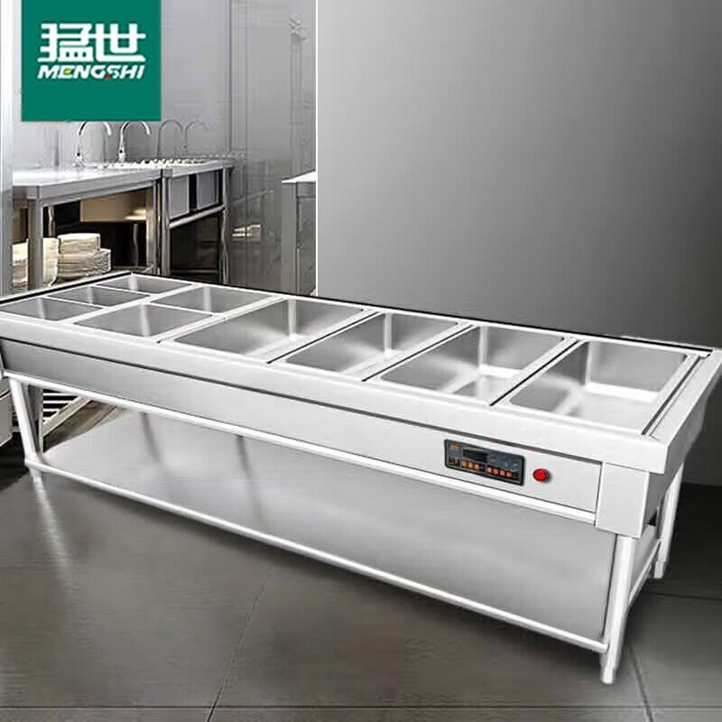 猛世餐车6格带餐金商用保温售饭台电热餐车台六格304不锈钢