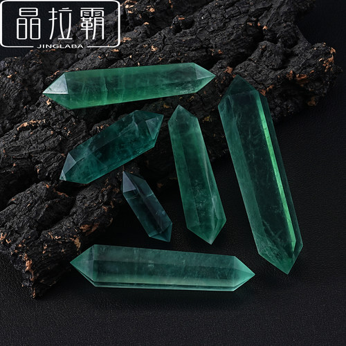 天然绿萤石双尖六棱柱摆件