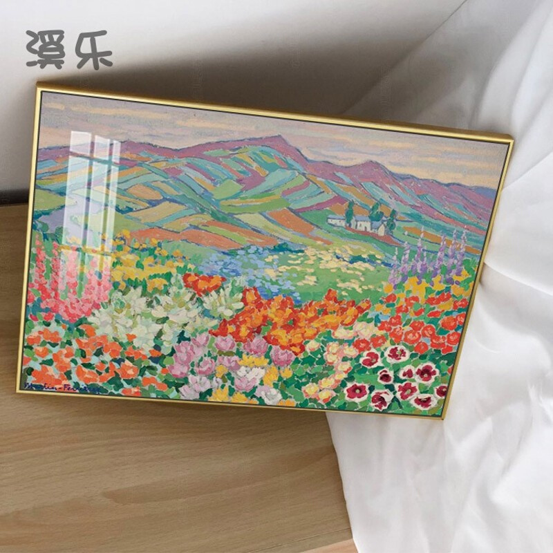 彩色山脉书桌椅子欧式小众小清新客厅玄关装饰画卧室壁画花卉挂画图片