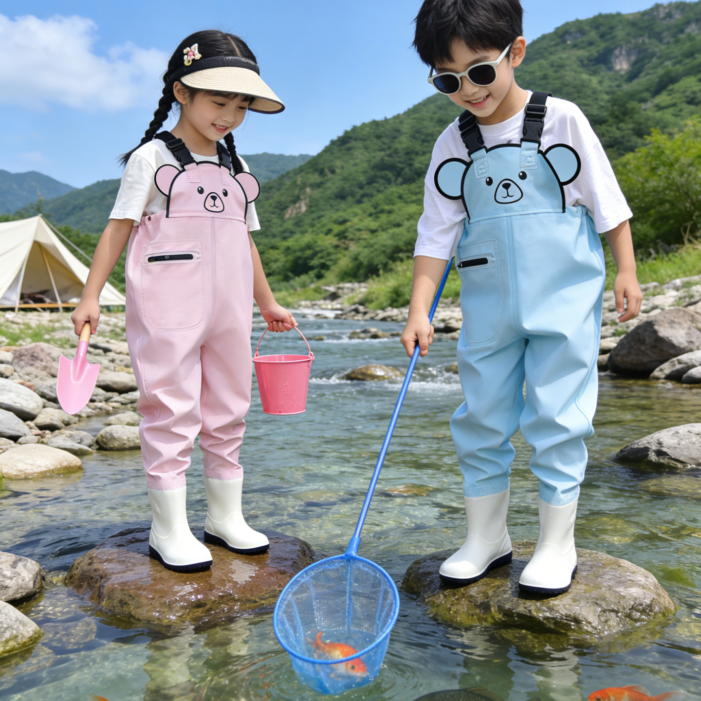 赶海连体裤儿童玩水连体衣防水雨裤涉水服下水裤幼儿园沙水服装备