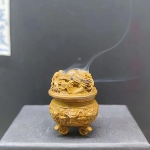 纯铜三龙戏珠小号香炉四足香薰炉带盖子迷你飞龙镂花鼎仿古铜香炉