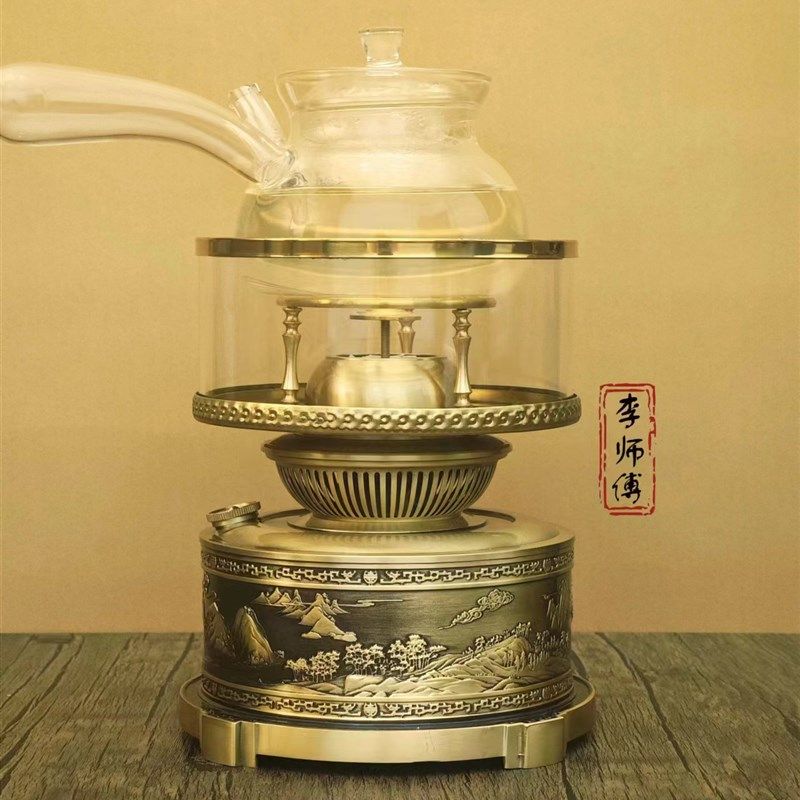 热销新款纯d铜迎客松空气灯复古老式黄铜煮茶灯潮汕工夫茶具烧水