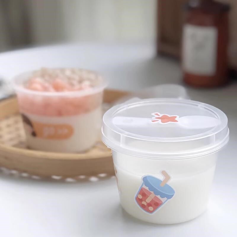 热销布丁a专用杯子一次性塑料带盖勺子果冻双皮奶甜品酸奶打包盒
