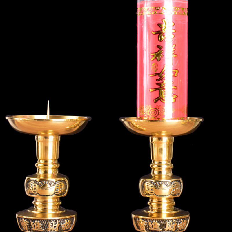 热销供佛招财进i宝铜烛台 7天酥油灯座佛光普照灯架 莲花黄铜底座