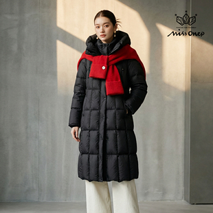 Missonep逸【冬眠语】百搭款90鸭绒连帽立领黑色长款羽绒服女冬