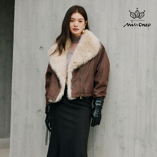 Missonep逸【雪溶意】复古风90鹅绒狐狸毛拼接皮草短外套女冬季