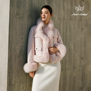 Missonep蝉【雪溶意】复古风立领毛绒边金扣点缀皮草短外套女冬季
