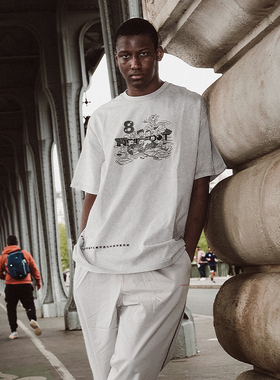 INSIDEDOT春夏吉时运动休闲圆领短袖男新中式国潮原创印花宽松T恤