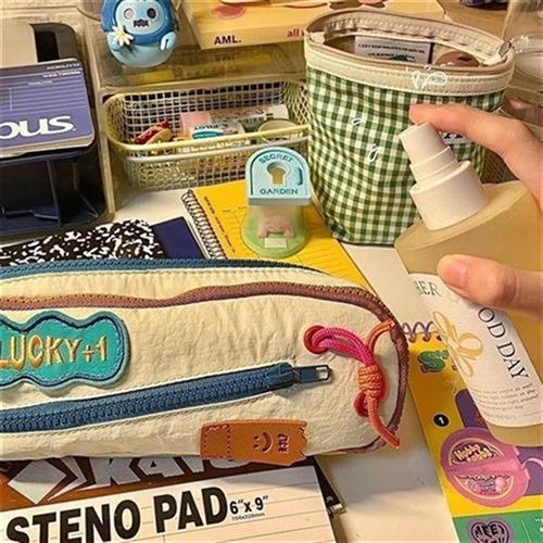 若素良品同款小可爱撞色大容量学生笔袋多功能双层文具收纳
