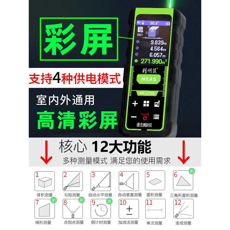 精明鼠绿光激光测距仪室内户外手持红外线测量房仪器电子尺高精度 五金/工具 测距仪 原图主图