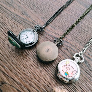 动漫12生肖怀表儿童学生个性手表卡通可爱翻盖石英怀表项链挂表怀