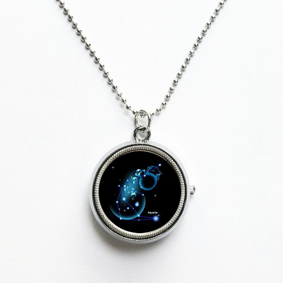 定制图案夜光12星座图标360度旋转复古翻盖怀表项链情侣男女儿童