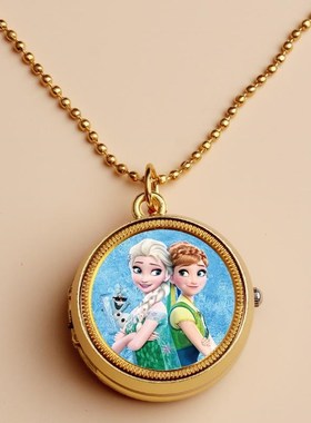 学生表复古怀表男女冰雪奇缘12生肖学生项链表翻盖手工定制照片贴