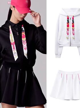 秋冬高尔夫女士春秋季抽绳连帽长袖外套GOLF透气速干蓬蓬半身短裙