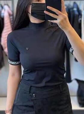 韩版高尔夫女装新款骷髅头半高领凉感速干显瘦短袖休闲圆领上衣