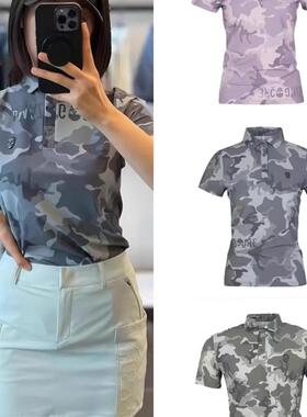 韩国高尔夫夏季女士短袖T恤24新款透气迷彩翻领显瘦polo上衣洋气