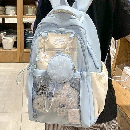 书包韩版初高中生高颜值大容量轻便百搭痛包女可爱撞色学院风背包