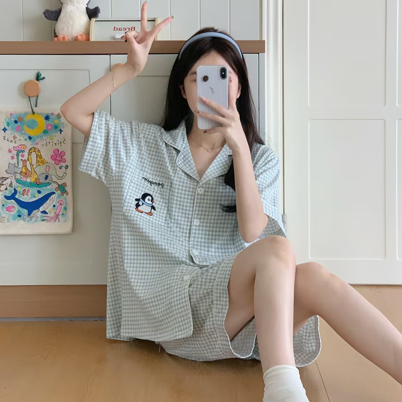 夏季纯棉少女开衫短袖家居服套装